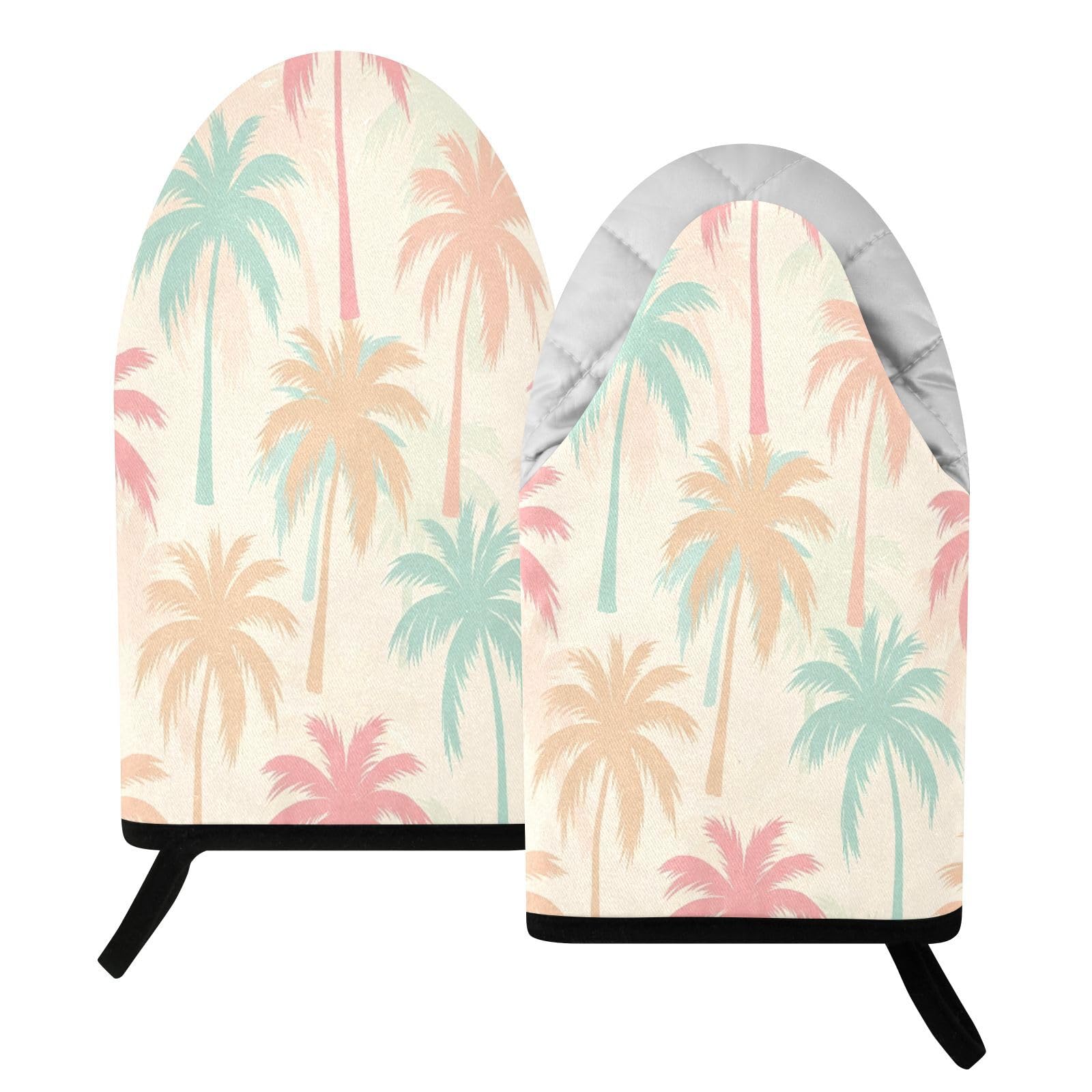 BURSTDDY Pastel Palms Oven Mitt,Heat Resistant Kitchen Mitts for Cooking