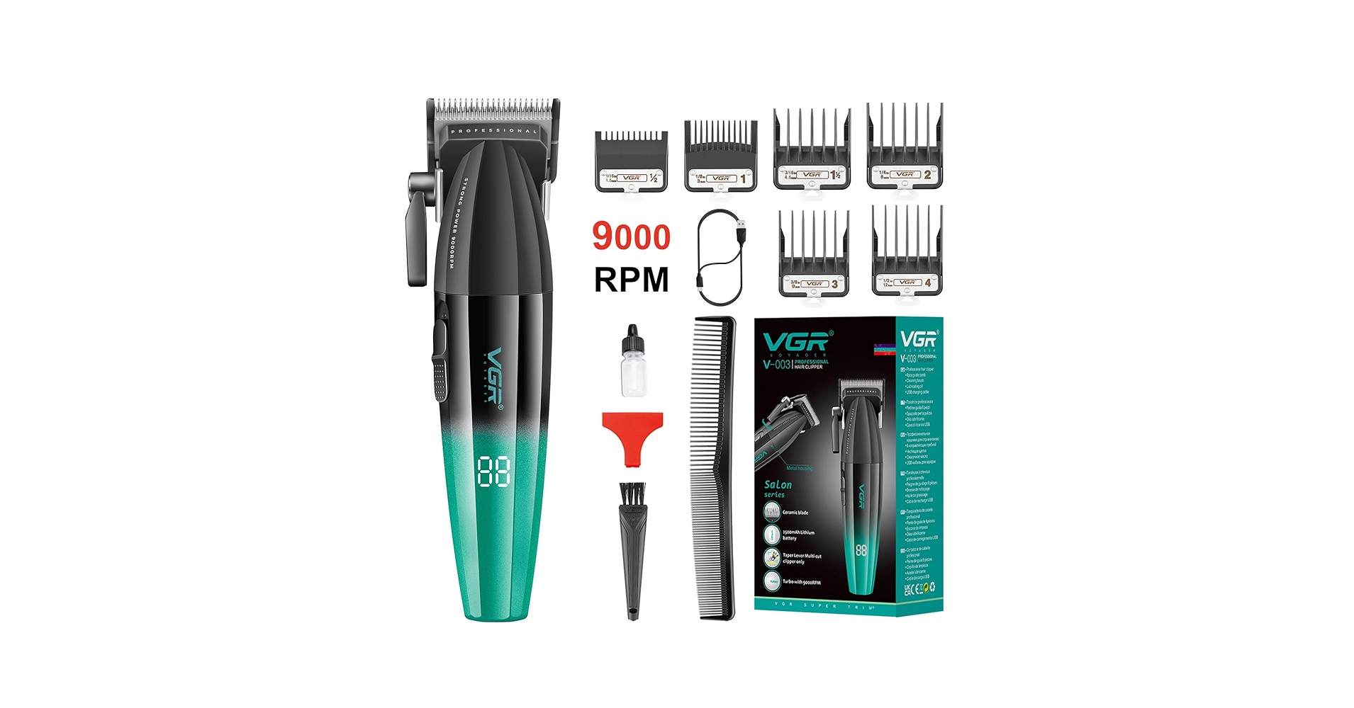 VGR V-003 バリカン セラミック刃 VGR V-003 Professional Hair Clipper 9000 RPM Ceramic Blade
