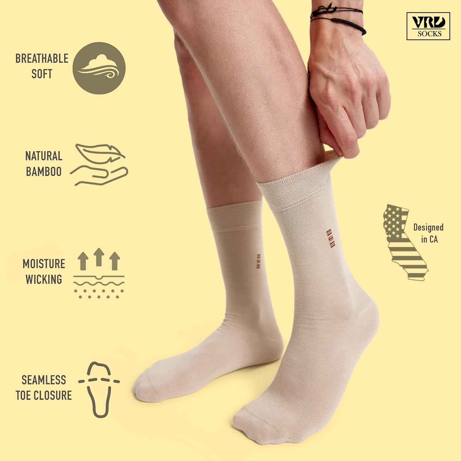 VRD Mens Dress Socks Bamboo Rayon 5-Pack Crew Socks Mid-Calf Length Fits Shoe Size 8-13 Gift Box - Image 3