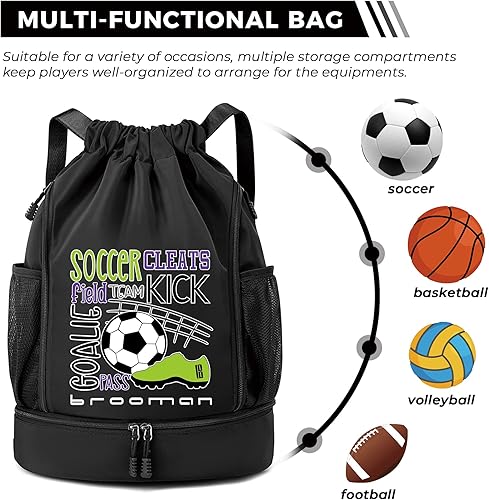 Miniatura 3 de brooman Mochila de fútbol para niños y niñas, para baloncesto, fútbol y voleibol con compartimento para pelotas