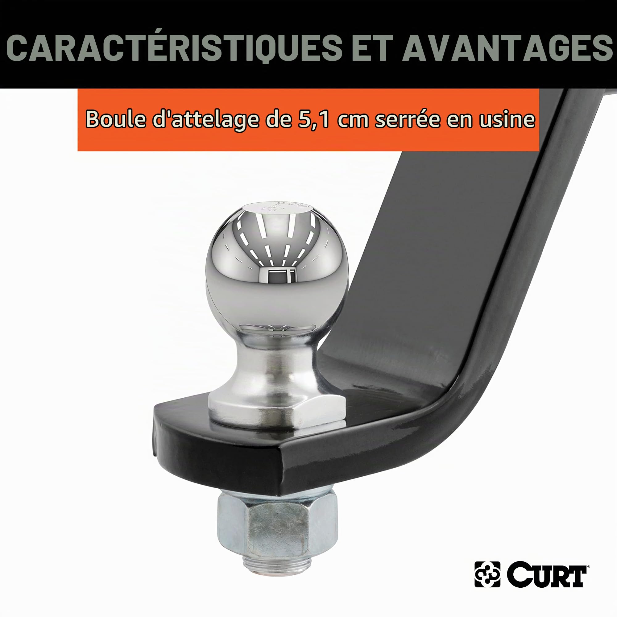 Curt 45064 Lifted Truck Trailer Hitch Mount with 2-inch Ball & Pin, Fits 2-in Receiver, 7,500 lbs, 6-inch Drop, Black