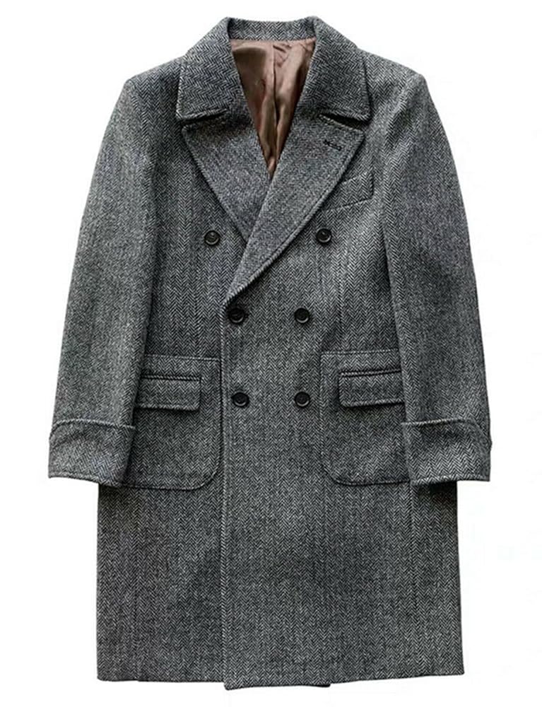 Pkrboro Men's Herringbone Tweed Outwear Office Daily Long