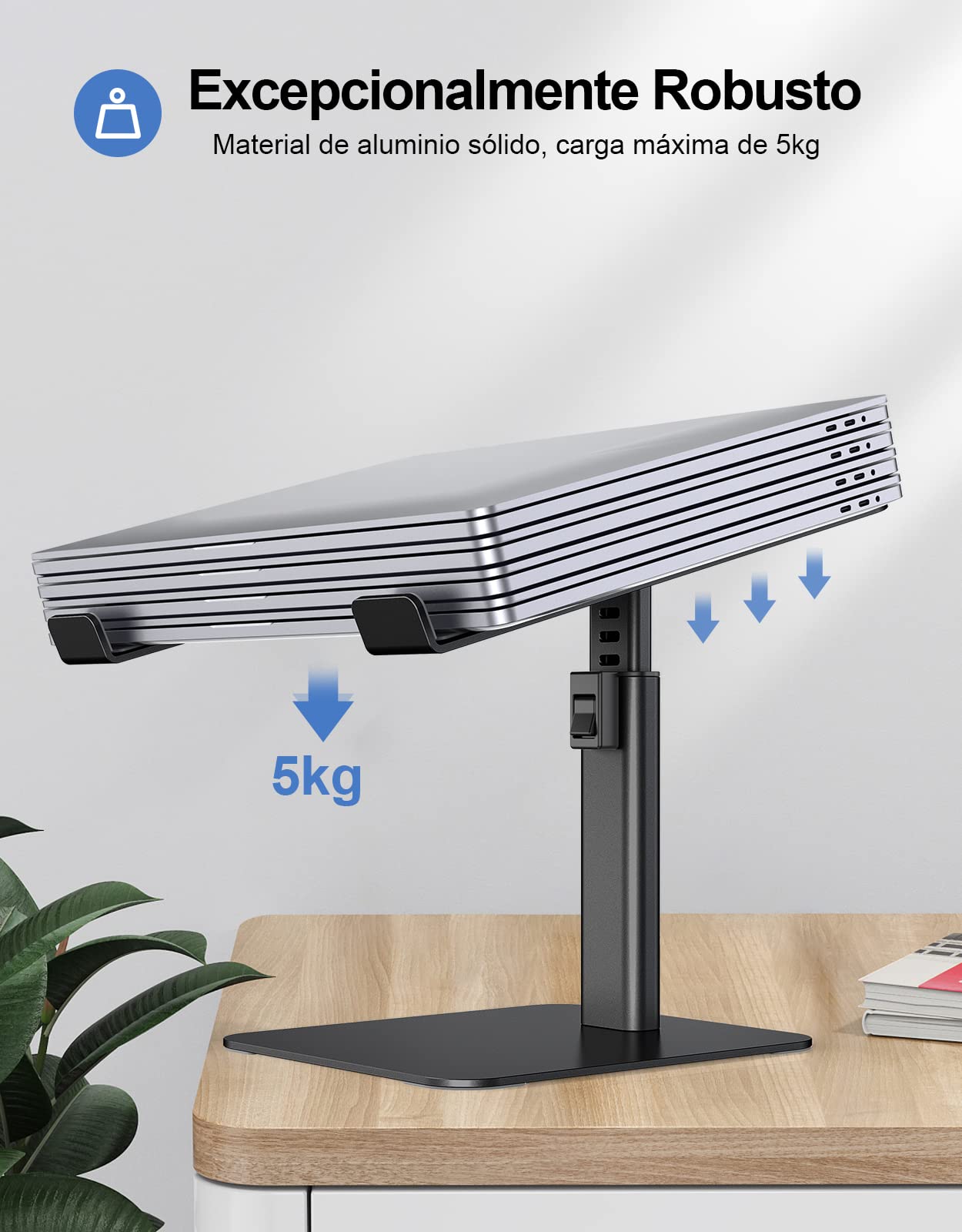 Babacom Soporte Portatil Mesa con 8 Alturas Ajustables, Aleación de Aluminio Elevador Portatil Ergonómico, Ventilado Laptop Stand Compatible con MacBook/Air/Pro, Chrome y Tabletas, 10-16” Negro