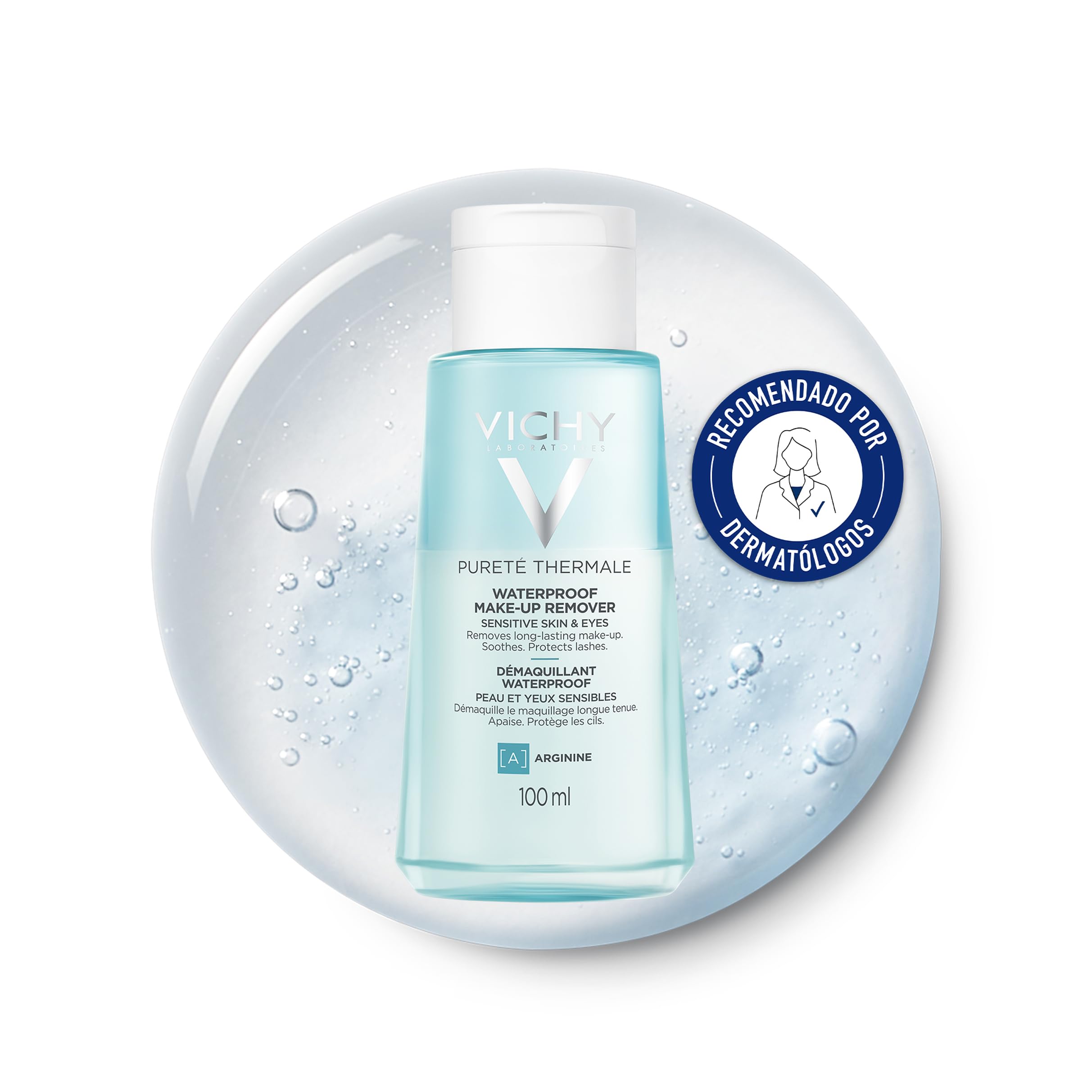 Vichy Desmaquillante de Ojos Waterproof, Limpia y desmaquilla, Protege las pestañas, Hipoalergénico, Apto para ojos sensibles, Pureté Thermale, 100ml
