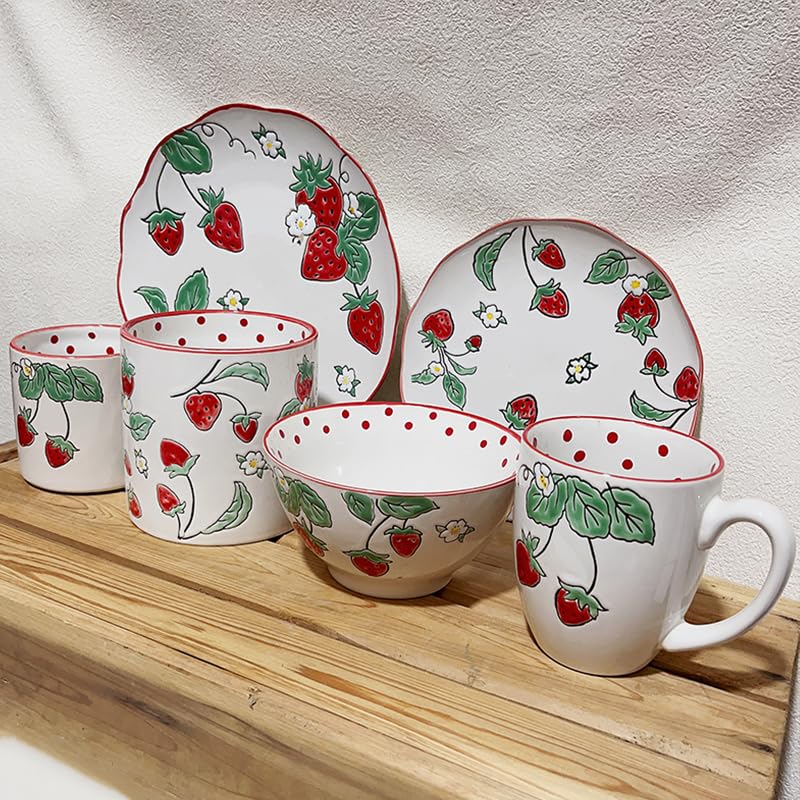 Talerze obiadowe, ceramiczna zastawa stołowa, miska na makaron, salaterka, płaski talerz, talerz na warzywa, talerze sałatkowe (5 szt.)
