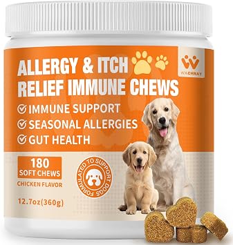 Dogs Allergy & Itch Relief Chews, Dog Probiotics for Itchy Skin and Itchy Ear, Dog Allergy Supplement for Paw Licking - 180 Treats Chicken