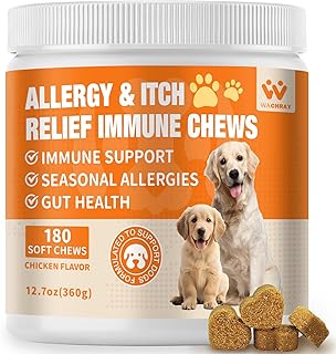 Dog Allergy Relief Chews - Advanced Dog Allergy Chews - Dоg Itching Skin Relief Treatment Pills with Probiotics - Immune Support & Skin Relief for Coat, Seasonal Allergies - 180 Treats Chicken