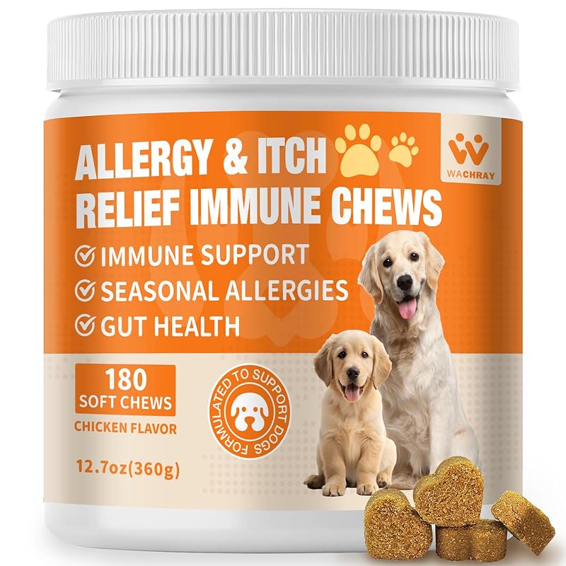 Suplemento para cães com probióticos e colostro para cuidados da pele, WACHRAY, sabor frango, 180 unidades