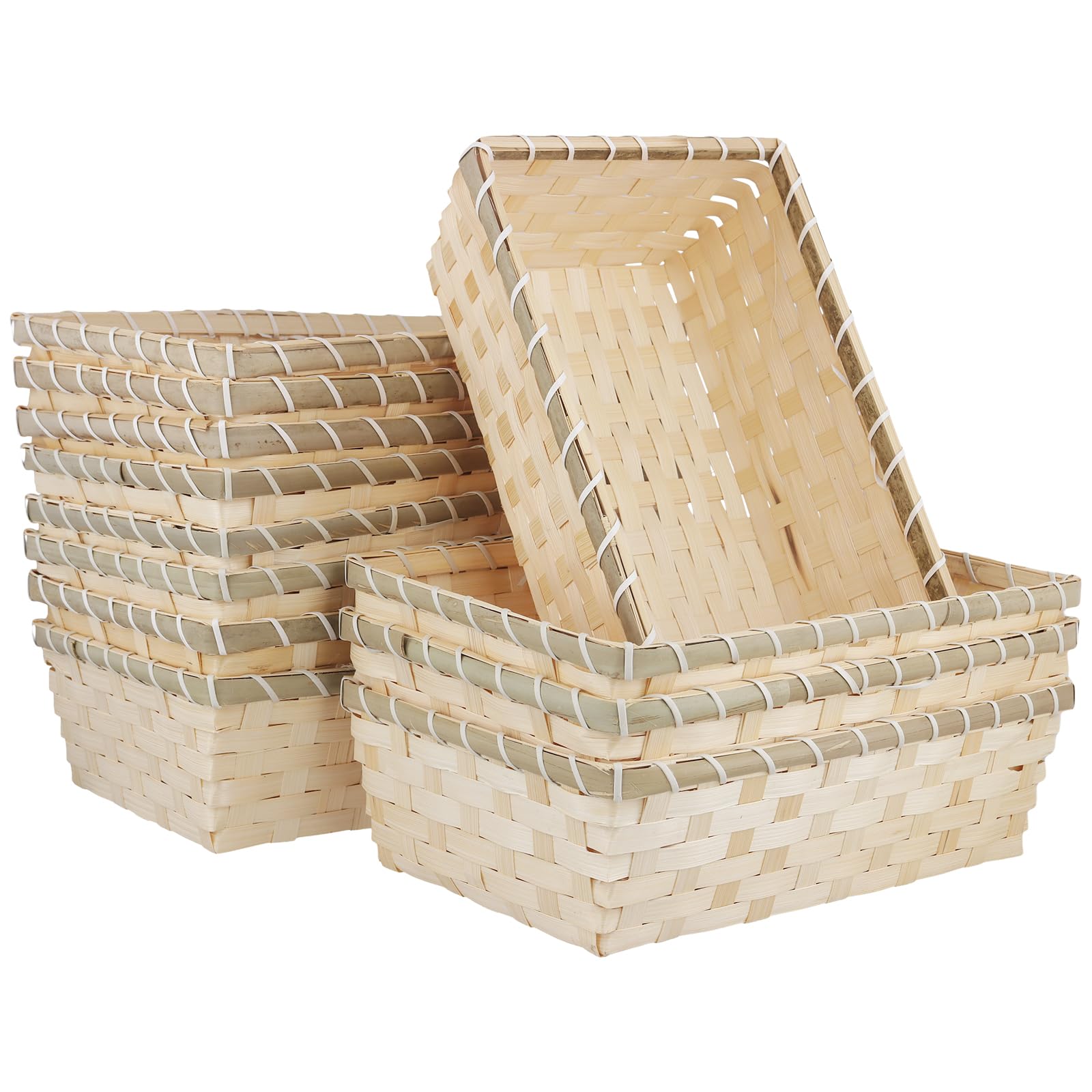KEILEOHO Rectangular Woven Bread Basket, Bamboo, 30 x 20 x 9 cm, Storage Container for Home and Restaurant, 12 Pack