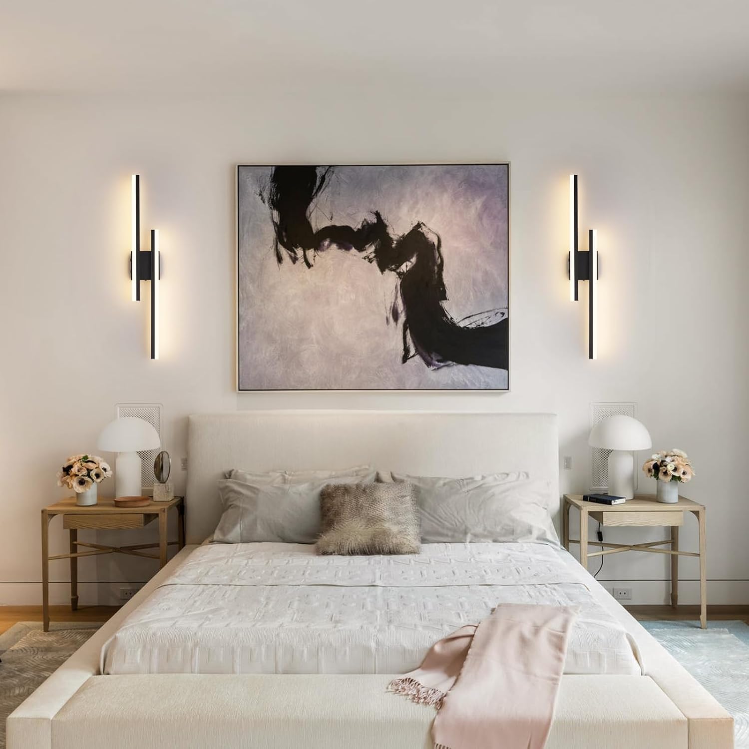 Modern Battery Operated Wall Sconce Set of 2,Dimmable Rechargeable Indoor Led Wall Sconce Lighting,Black Wireless Wall Lamps with Remote Control for Living Room Bedroom Bathroom Hallway