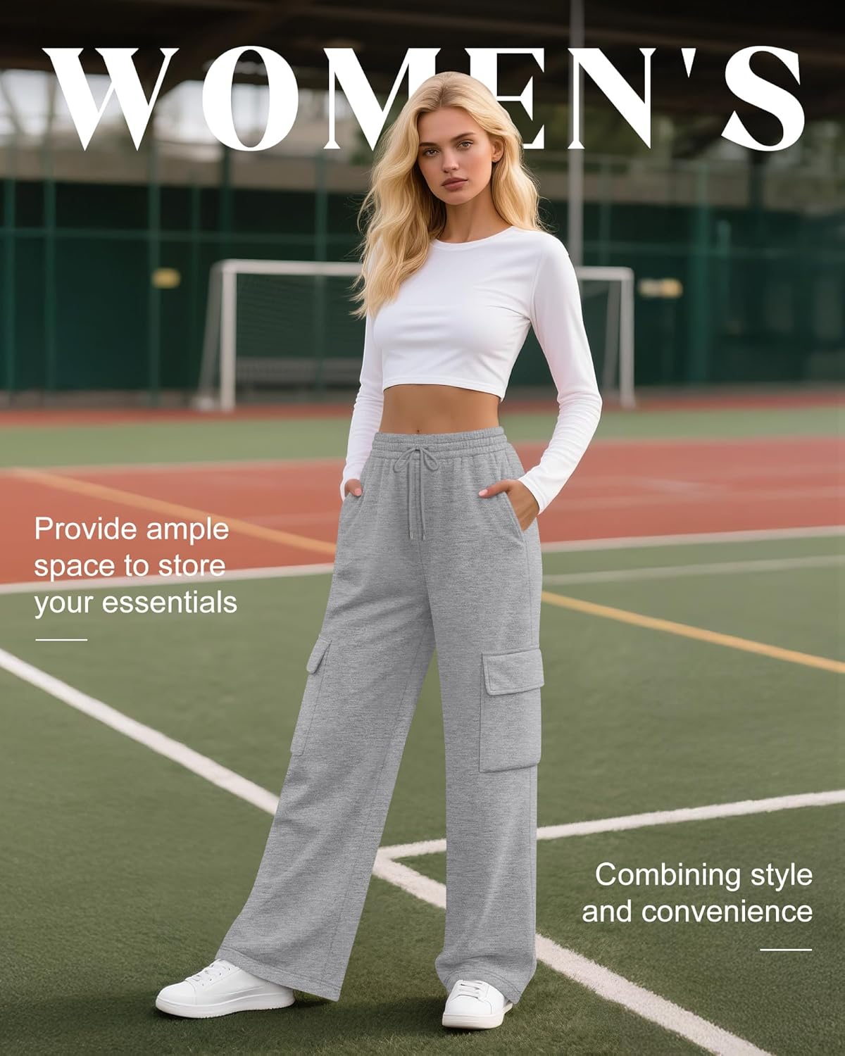 Neer 3 Pack Women's Cargo Sweatpants Wide Leg Baggy Loose Elastic Drawstring Pants Casual Athletic Joggers with 4 Pockets - Image 3