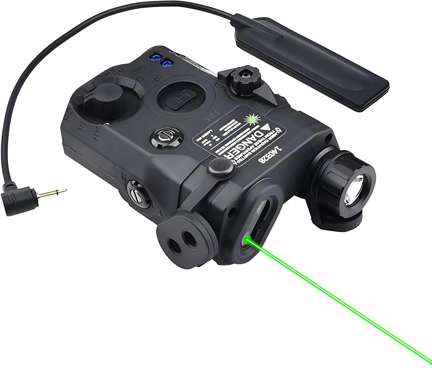 Plastic PEQ-15 Box Green Laser Sights，with IR Laser + IR Light Illuminator Night Vision Flashlight，with Pressure Switch(2.5mm Plug)，Fits for Standard 20mm Picatinny Rail Mounting