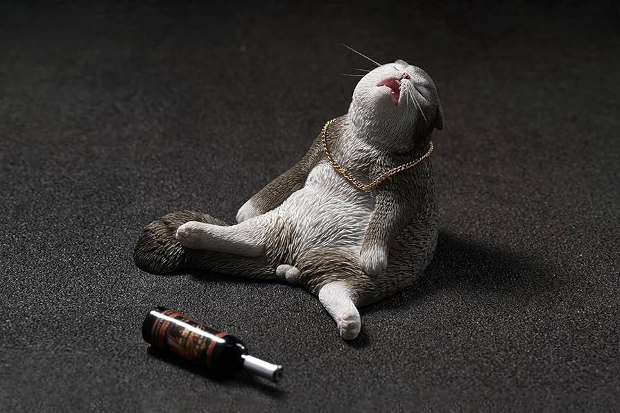 置物 cacooca drunk toy JXK Collectible Cat Figure: Drunken Cat, Expertly Hand