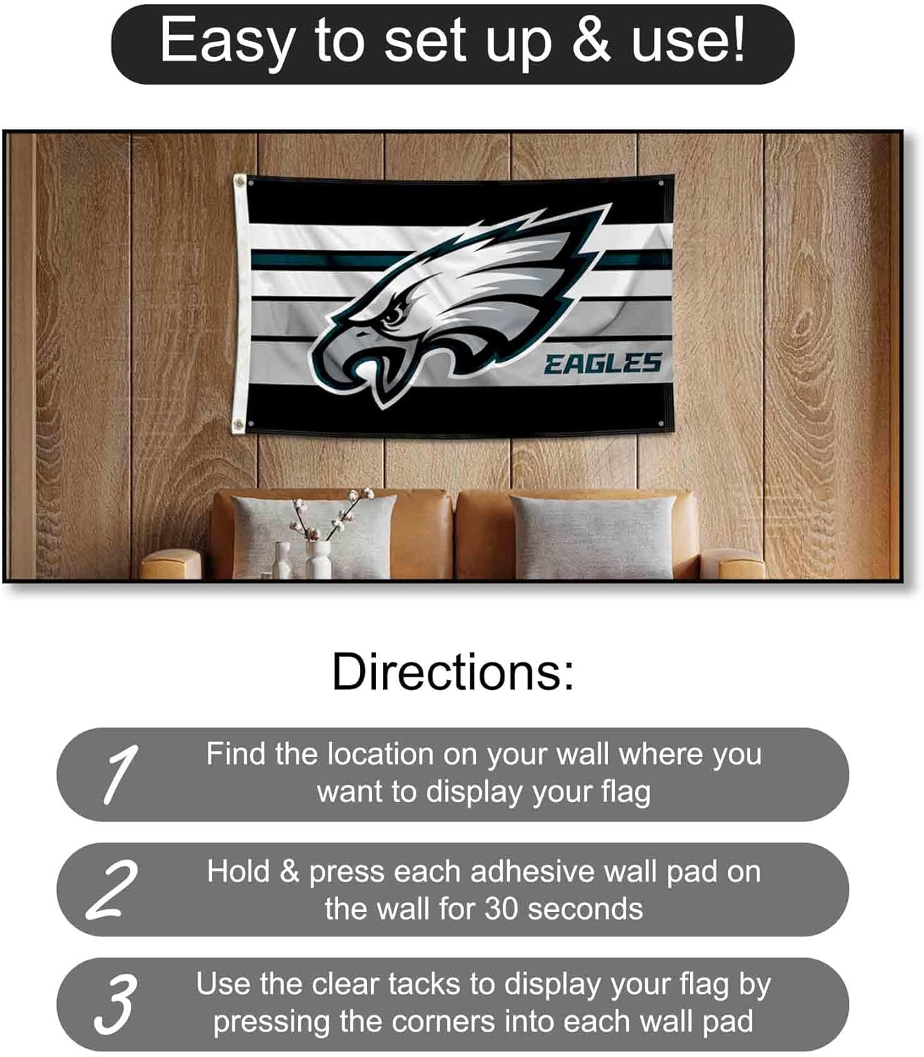 WinCraft Philadelphia Eagles Black Stripes Banner and Tapestry Wall Tack Pads