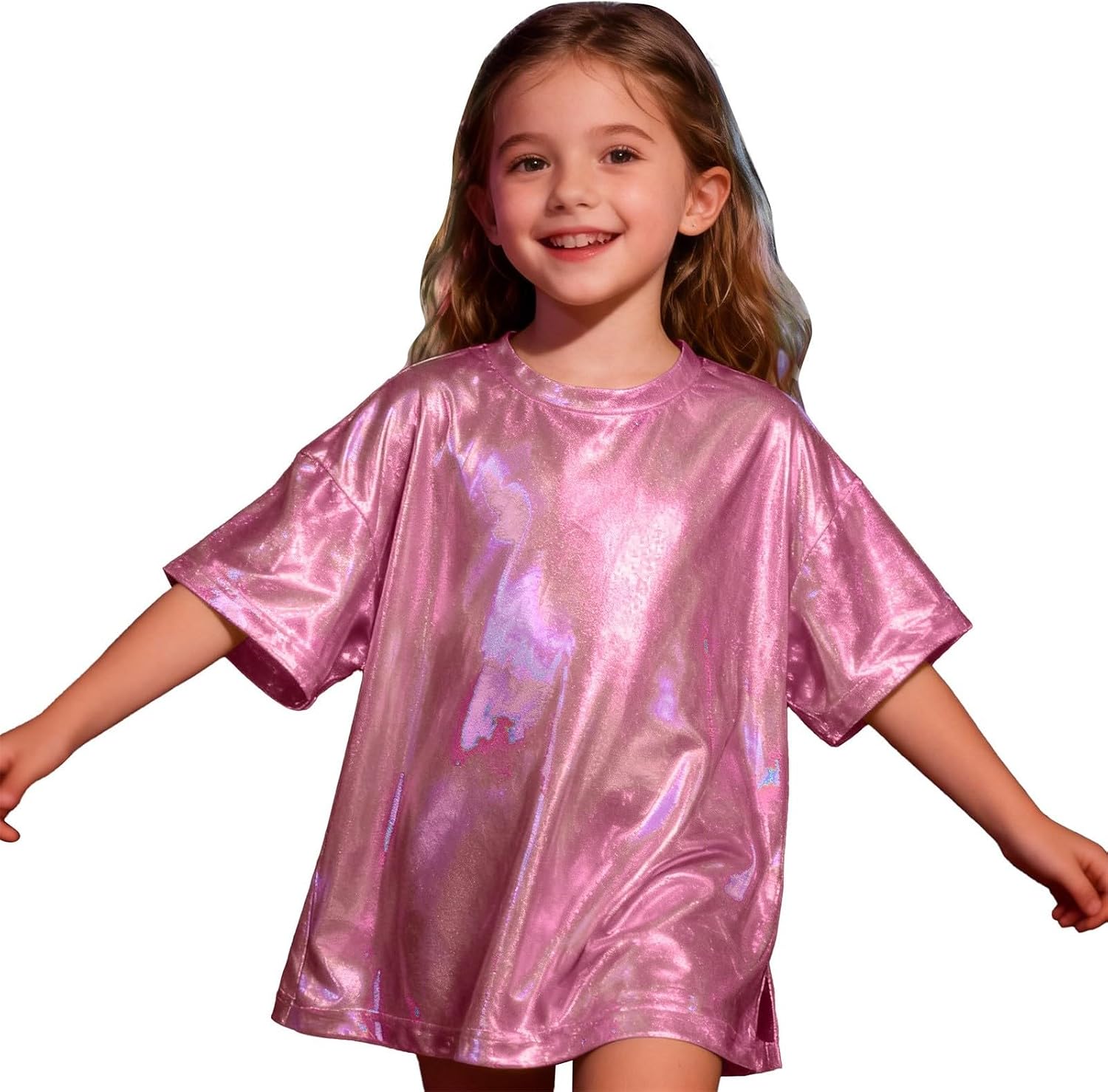 Girls Sequin T Shirt Sparkly Glitter Short Sleeve Dance Tops Crew Neck Summer Performance Loose Basic T Shirts Teen