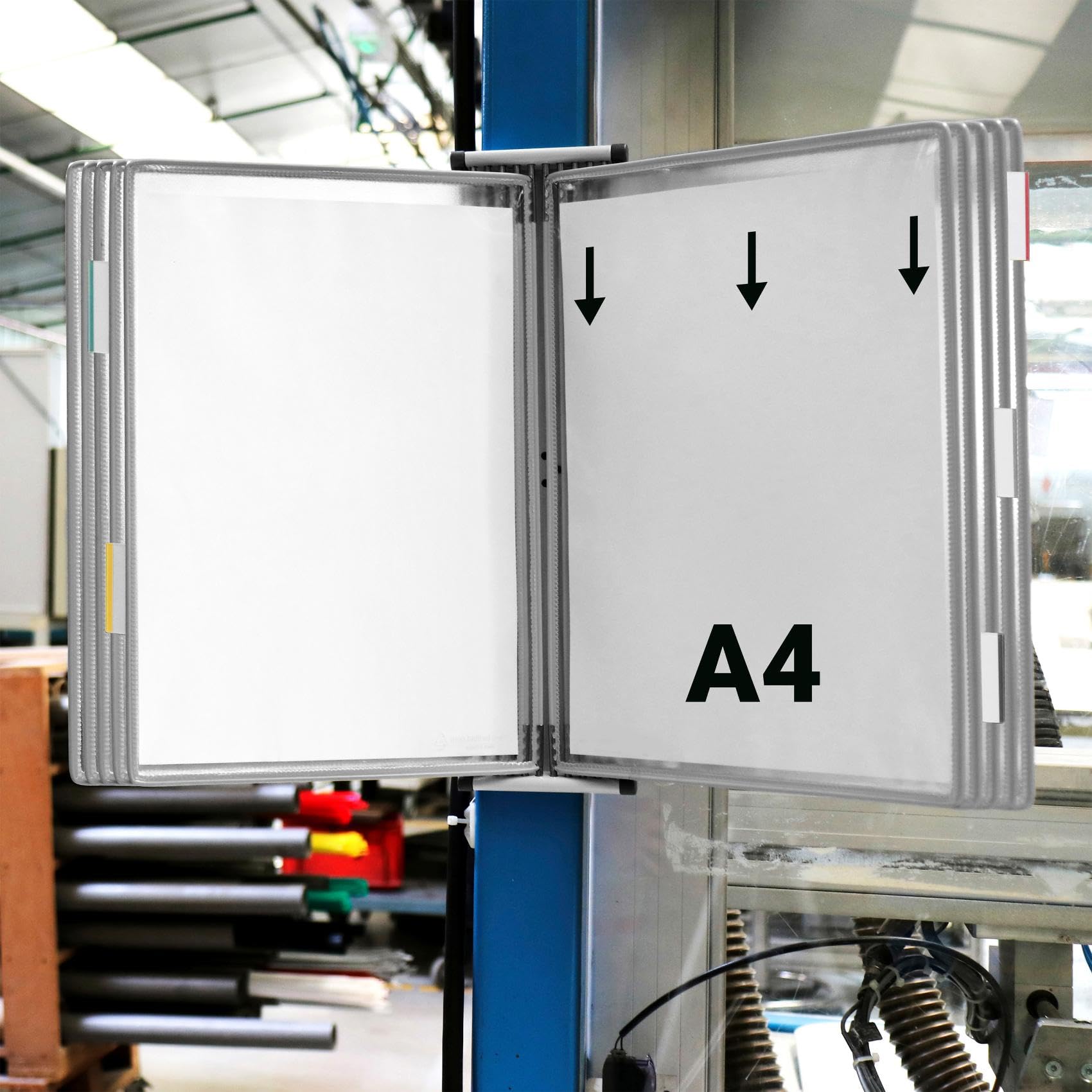 Djois, 414100 – Expositor Pared Metálico A4, Antirreflejo, 10 Fundas, Gris