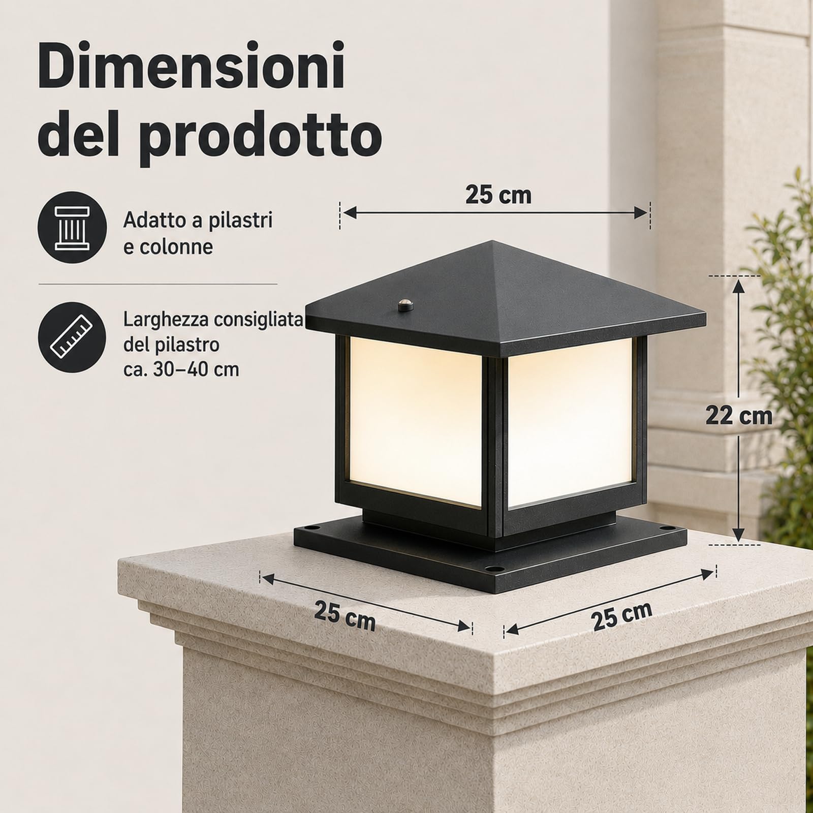Lampione da Giardino Esterno E27 con Lampadina LED 12W Inclusa, 3 Colori 3000K/4500K/6000K, Lampioncino da Esterno in Alluminio IP45, per Vialetto Patio Terrazza, Grigio