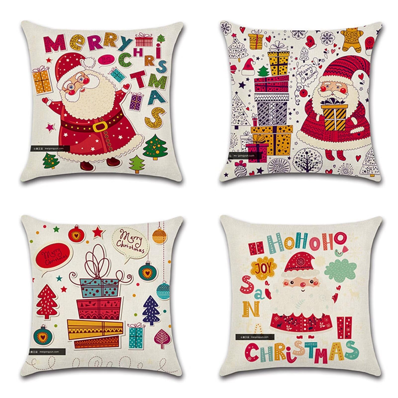 Cadeau du Père Noël coussin taie d'oreiller de fête lot de 4