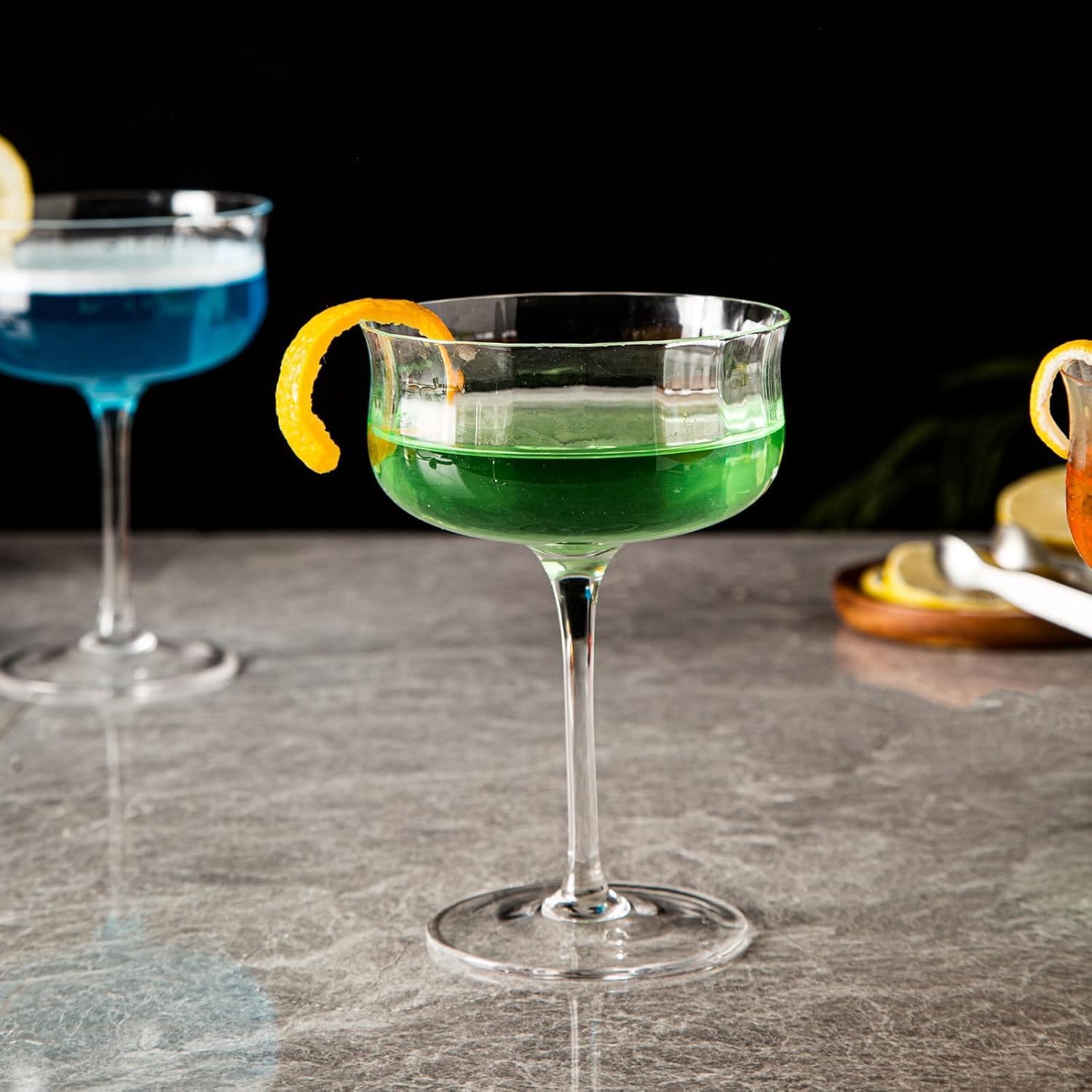 Premium Crystal Martini Glasses, Set of 6, 10 oz Coupe Glassware with Elegant Ribbed Design – Perfect for Mixed Drinks, Wine, and Champagne (Set of 6)
