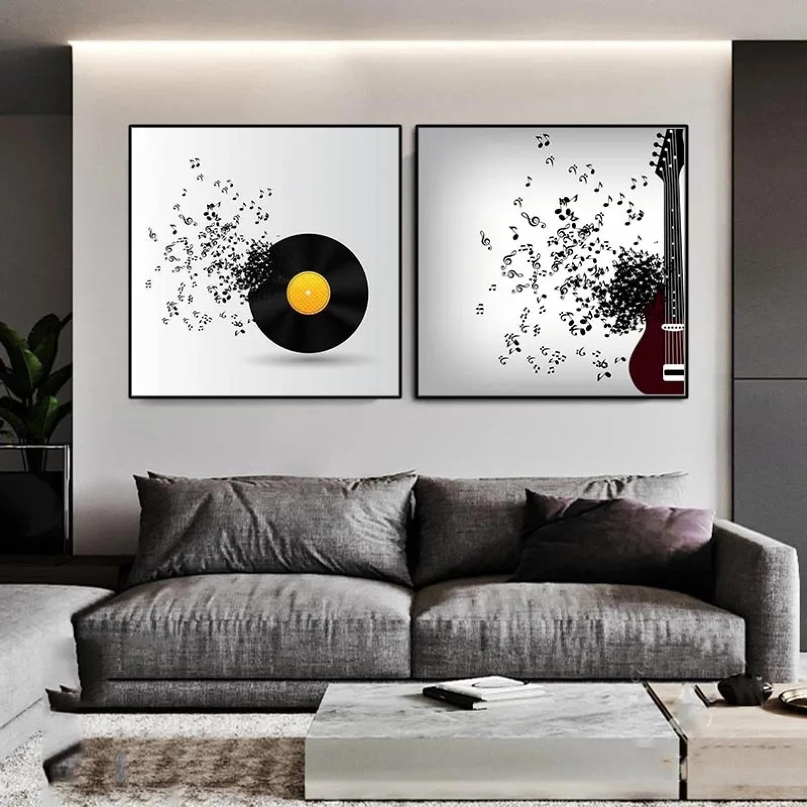 JACBON Nowoczesne płyty winylowe, plakaty i wydruki, muzyczne malarstwo na płótnie, czarno-białe, obrazy na ścianę, do salonu, dekoracja, 80 x 80 cm x 2, bez ramy