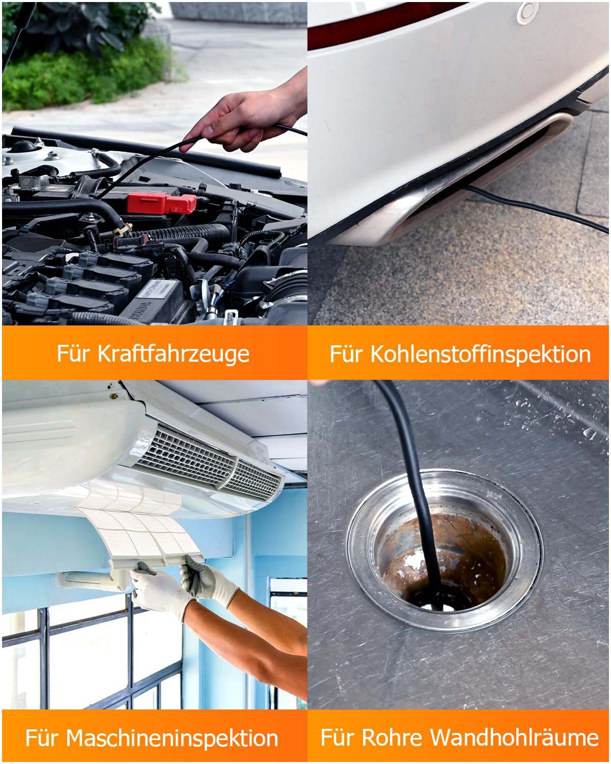 Endoskopkamera mit Licht, AOPICK 4.3" IPS Bildschirm Endoskop mit 10M Halbstarres Kabel, 8mm IP67 wasserdichte Industrielles Inspektionskamera, 1080P HD Rohrkamera mit 8 einstellbaren LEDs
