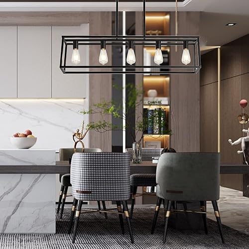 Miniatura 7 de XILICON Iluminación de isla de cocina, candelabros de granja, 5 luces, modernas, para comedor, accesorios de iluminación colgantes, jaula de isla de