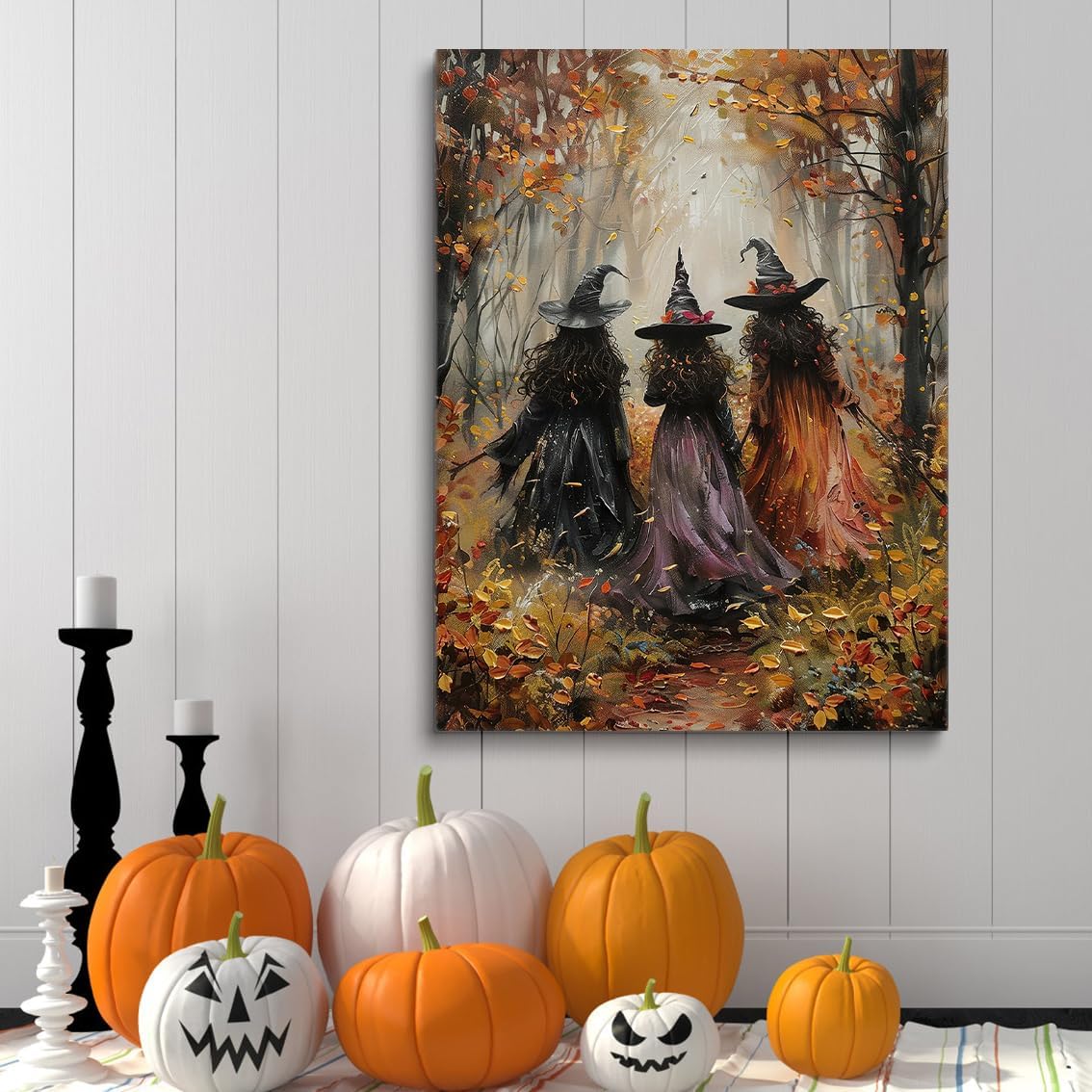 Vintage Three Witches In The Forest Painting Witch Print Witchy Canvas Print Halloween Wall Art Halloween Decor Witch Poster Dark Academia Gothic Room Decor for Dorm Bedroom 16x24in Unframed - Image 6