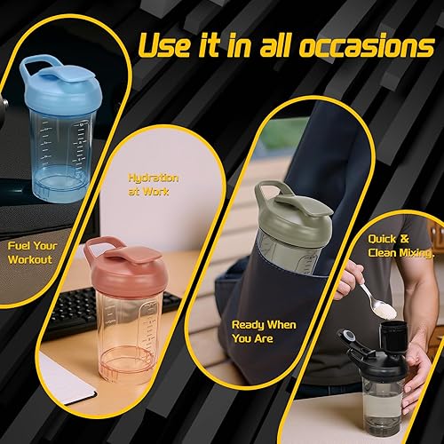 Miniatura 6 de Botella mezcladora de proteínas, taza de proteína a prueba de fugas para gimnasio, fitness y suplementos (1 paquete, naranja)