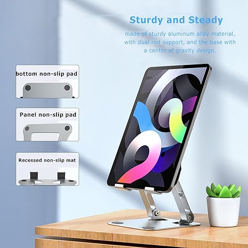 Miniatura 7 de Soporte para tablet para escritorio, soporte plegable portátil de aluminio para tablet a nivel de ojos, ajustable para oficina en casa, compatible