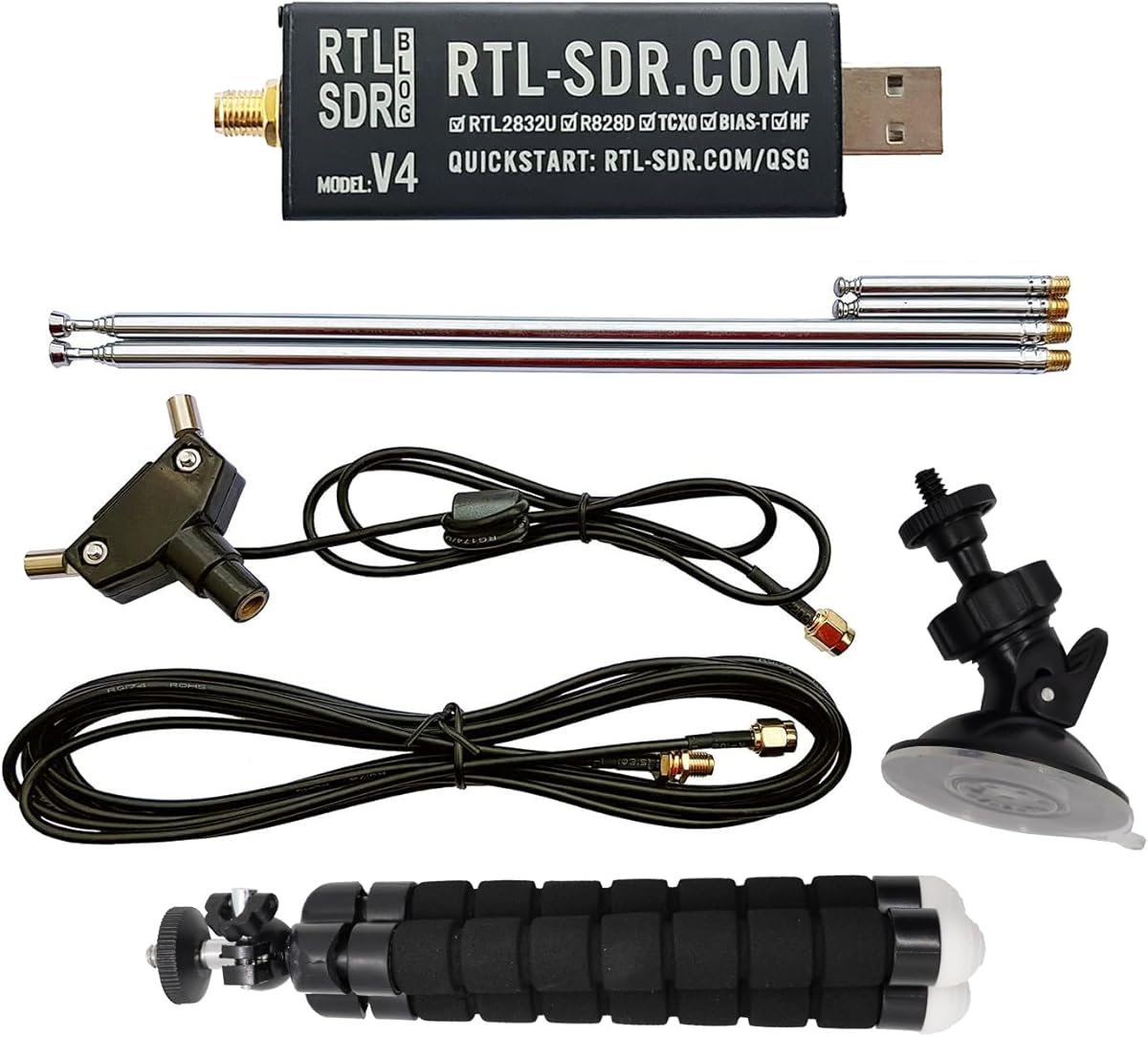 RTL-SDR Blog V4 R828D RTL2832U 1PPM TCXO HF Bias Tee SMA Software Defined Radio with Dipole Antenna Kit
