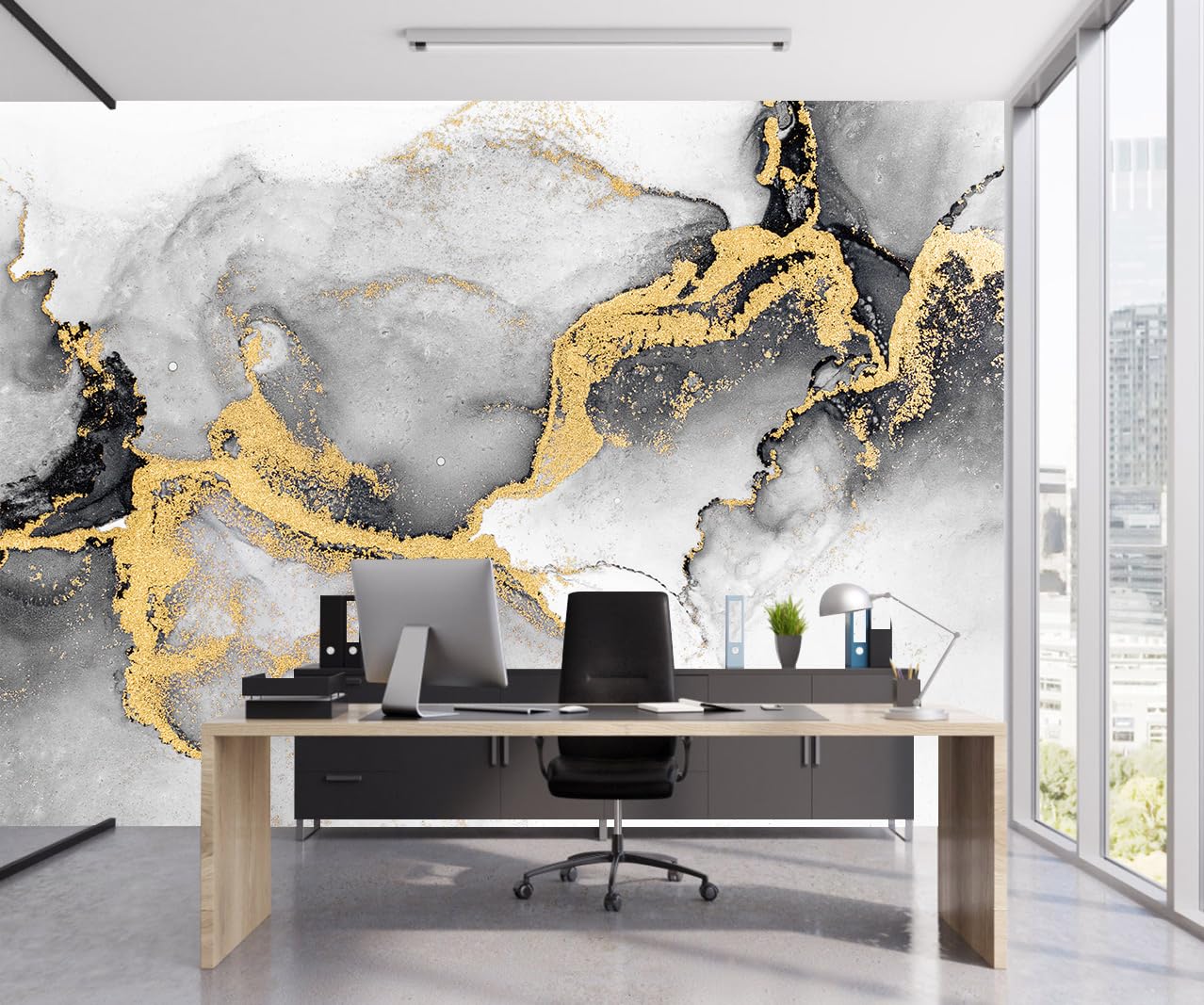 TUNDJ - Black Gold Marble Wallpaper Abstract Ink Art Large Background Mural Living Room Office??êNot Peel and Stick??ë