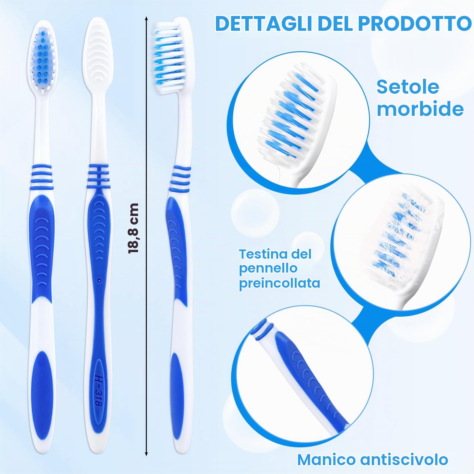 Spazzolini monouso, 200 Bulk confezionato individualmente, setole morbide con dentifricio, adatto per hotel, casa, campeggio, viaggio