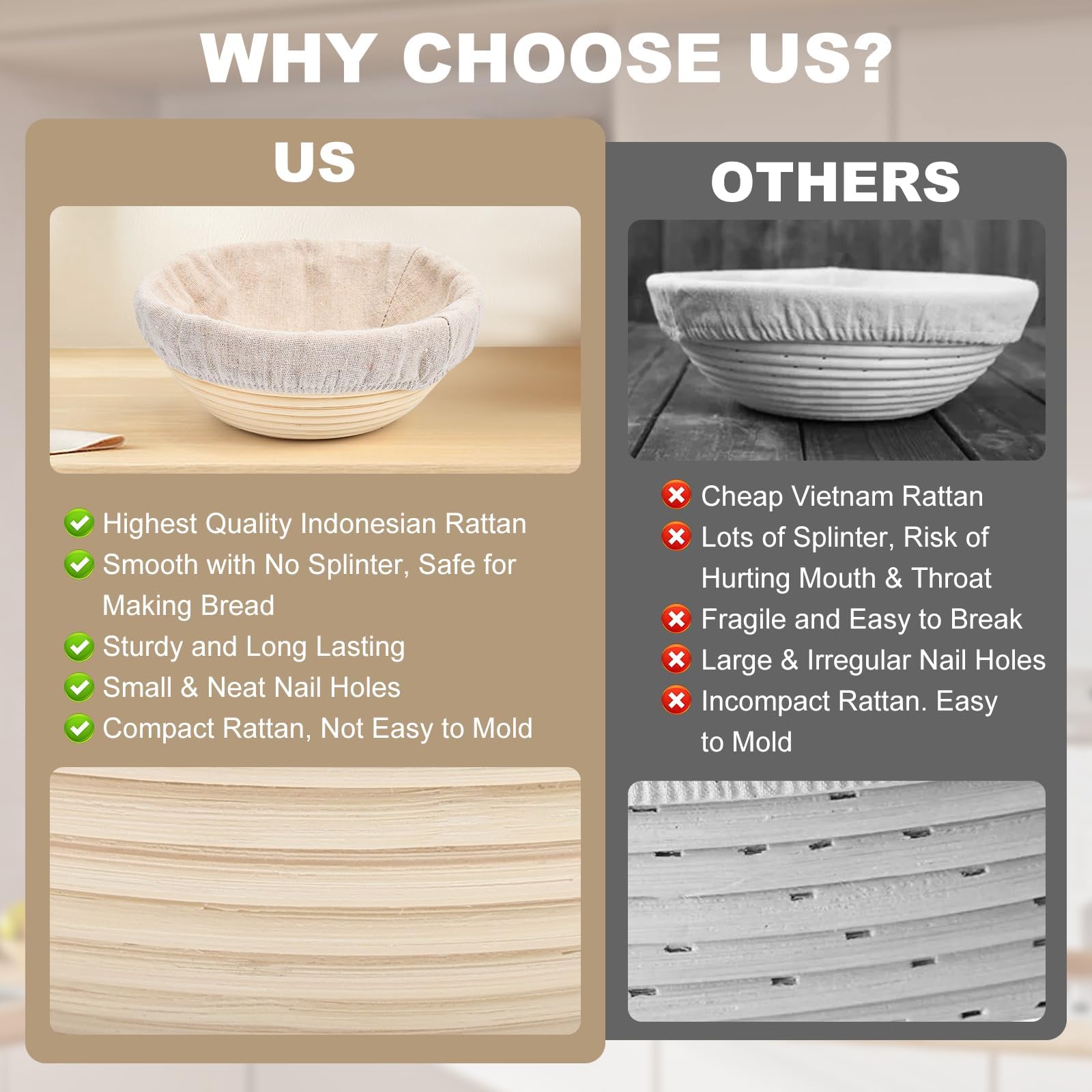 yeatruojeet Bread Proofing Baskets Set of 2 8 inch Round Dough Proofing Bowls w/Liners Perfect for Home Sourdough Bakers Baking (8Inch, Round), MBL-01