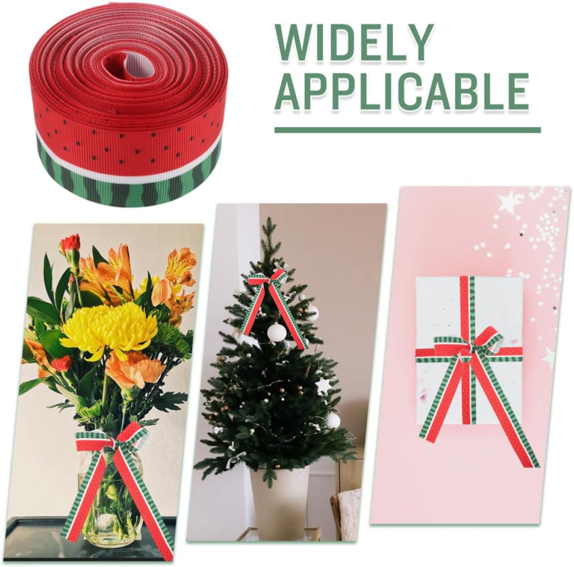 2 Rolls Watermelon Pattern Grosgrain Polyester Wired Edge Ribbon for Wrapping and Crafts, Soft and Flexible with Heat Transfer Printing, Summer Fruit Themed Ribbon for Hair