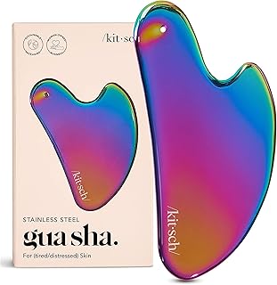Kitsch Stainless Steel Gua Sha Facial Tools - Guasha Tool for Face, Face Sculpting Tool, Neck Massager, Double Chin Reducer Gua Sha Tools, Lymphatic Drainage Massager, Facial Skin Care - Iridescent