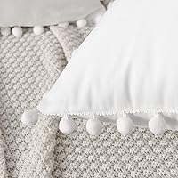 Vista 2 de CAWANFLY Set of 2 Decorative Throw Pillow Covers with Cute Pom Pom, Square Soft Cushion Case Home Decor for Couch Sofa Bed (White, 16x16 Inch)