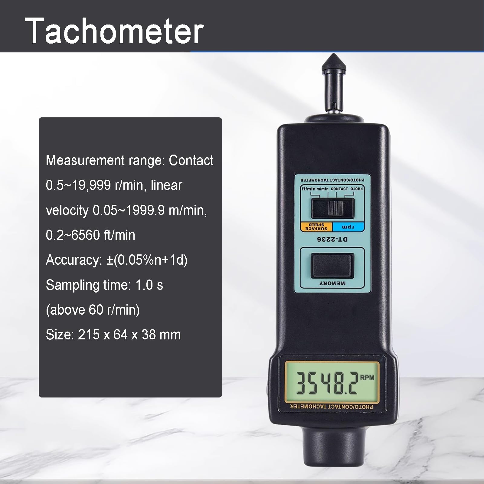 COYEUX Tacómetro Digital, medidor de RPM con Contacto y fotográfico (2,5-99 999 RPM), con 4 sondas, medición de Velocidad Lineal (m/min, ft/min), para Motores y Ventiladores