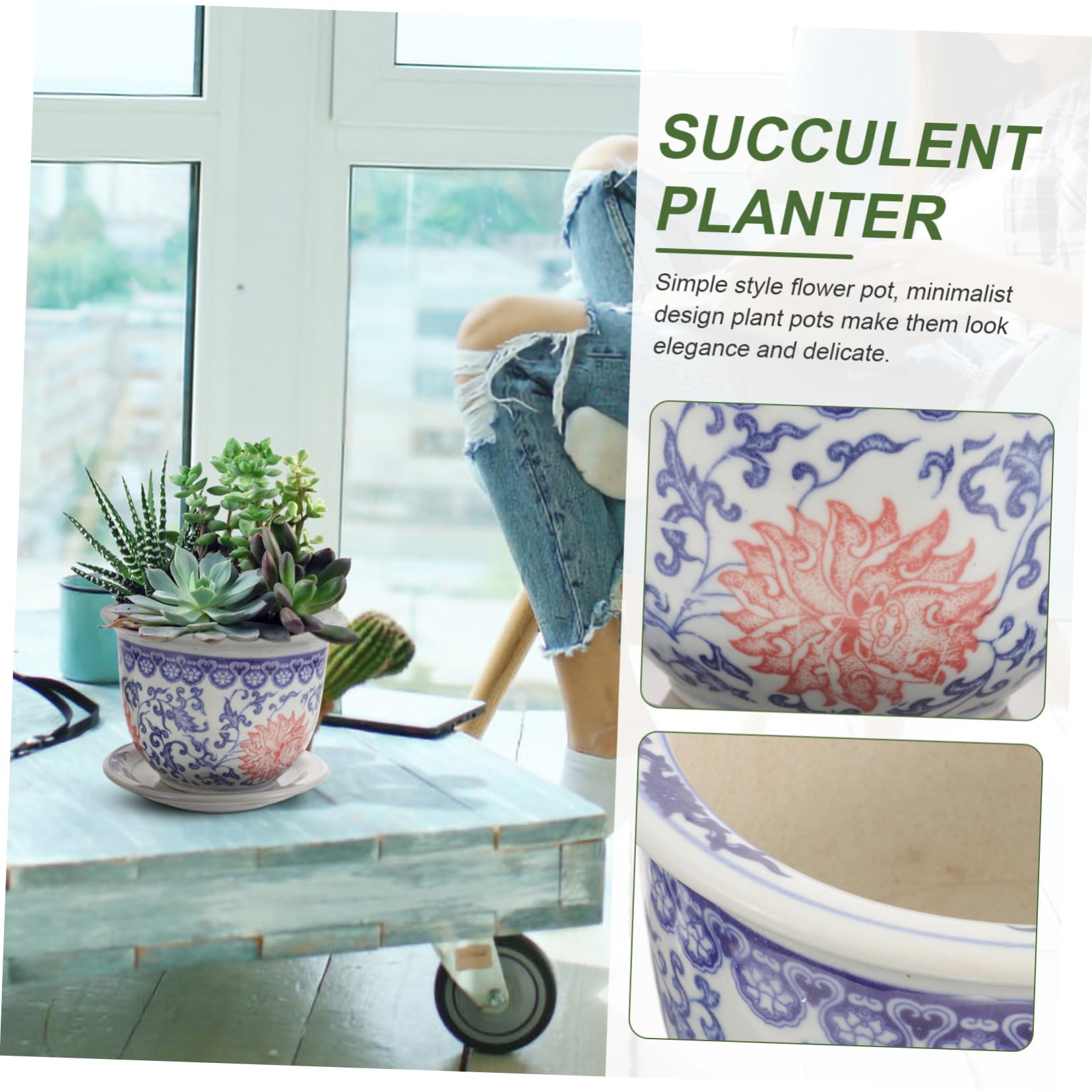 1zestaw Ceramiczny Doniczka z Podstawką Zewnętrznej Średnicy Idealna Do Sukulentów i Kaktusów Do Ogrodu Balkon i Wnętrz z Otworem Odpływowym Oszczędza Miejsce