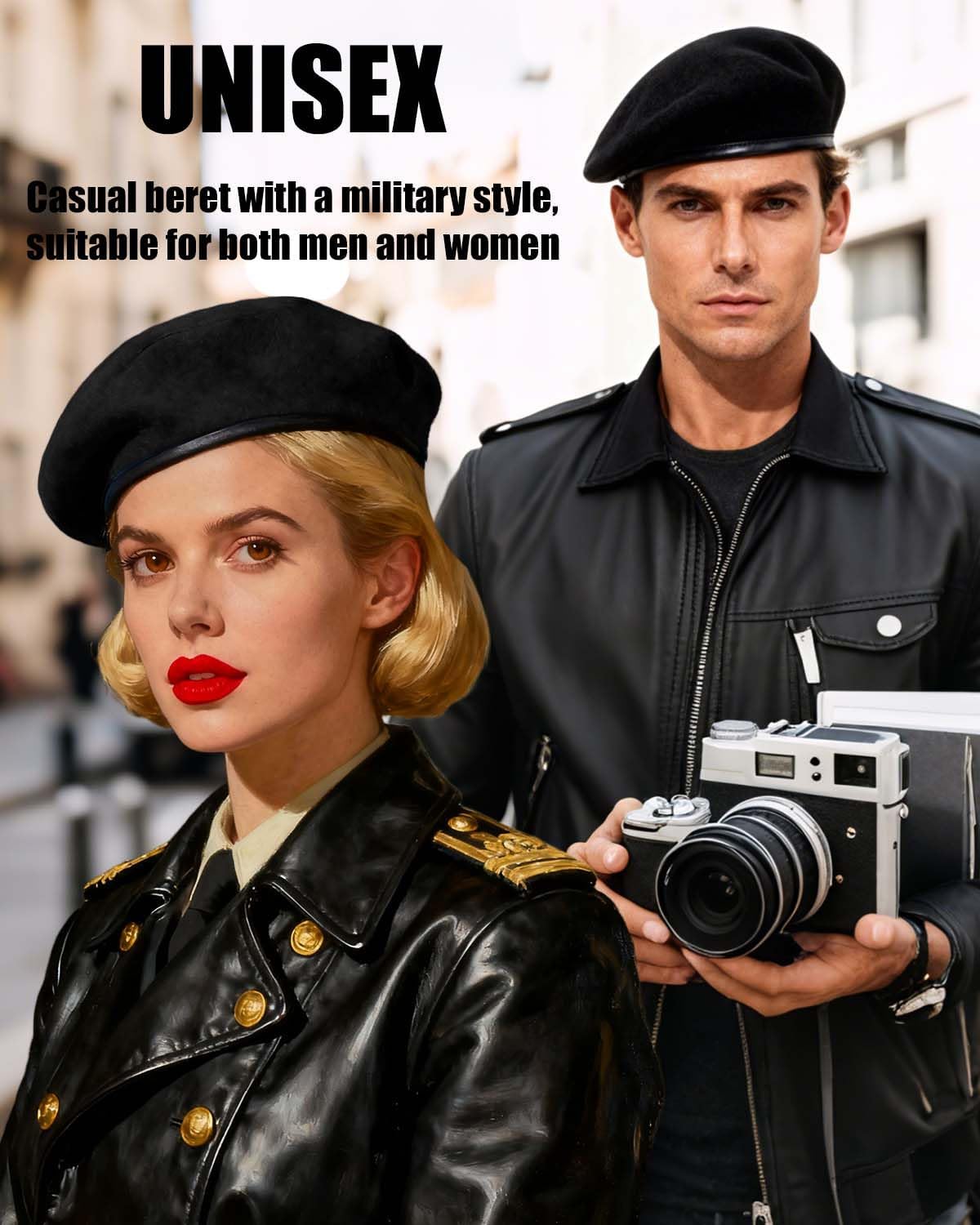 British Military Berets,Army Style Military Wool Leather Fashionable Vintage Berets for Men Women Every Occasion