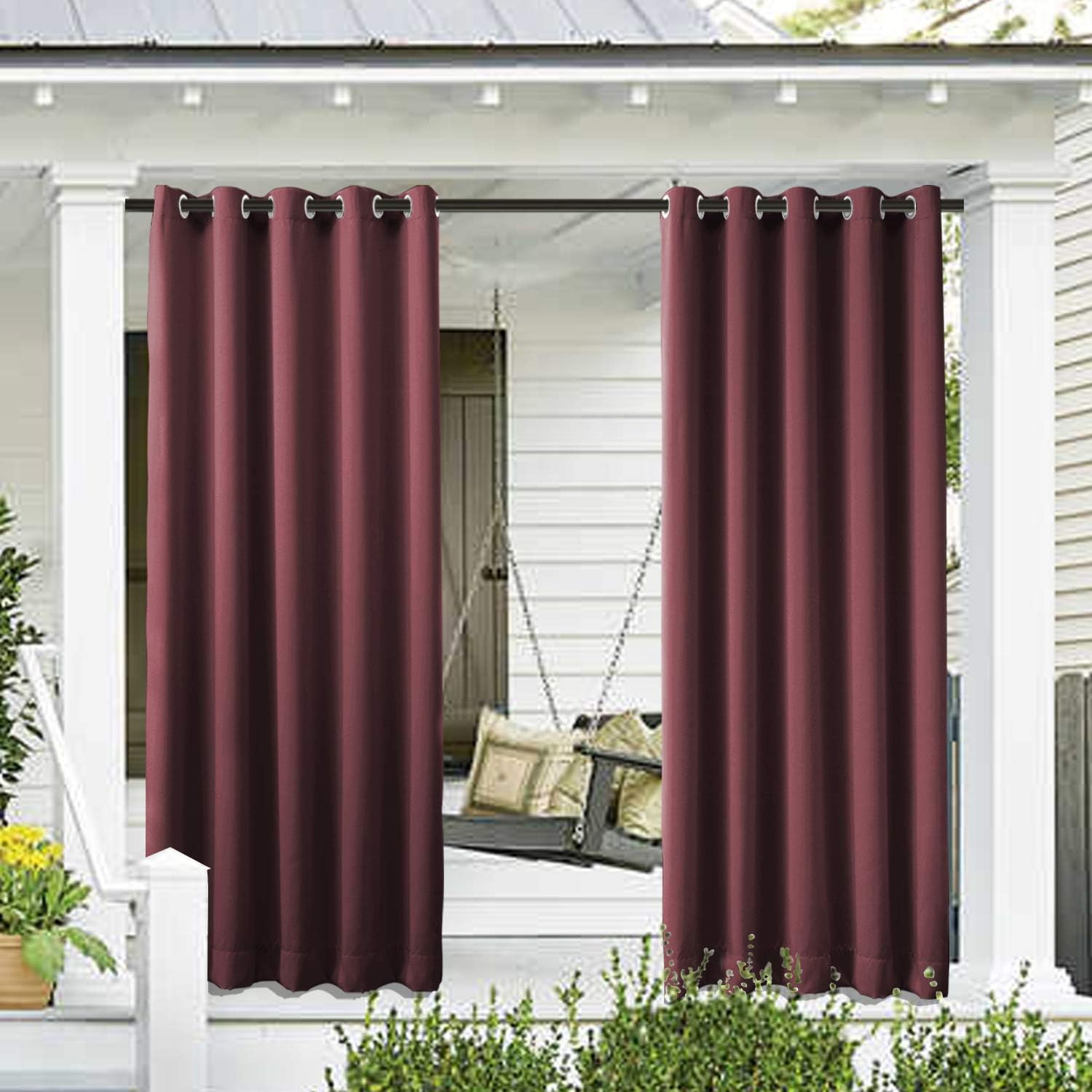 cololeaf Outdoor Curtain for Patio Waterproof Grommet Top Thermal Insulated Blackout Outdoor Curtain Drape, Porch, Gazebo, Pergola, Cabana, Dock, Beach Home - Burgundy 52W x 96L Inch (1 Panel)