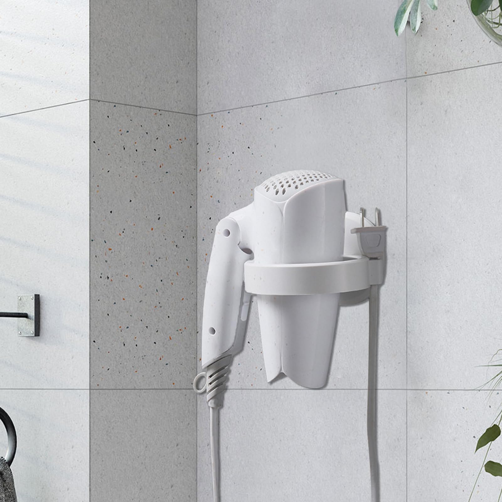 Porta Asciugacapelli Da Parete - Supporto Ad Adesivo, Senza Fori, Per Bagno, Nero, Adatto A Phon Standard