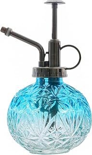 Glass Plant Mister Spray Bottle, 6.3inch Tall Vintage Plant Spritzer Watering Can, Succulent Watering Bottle with Top Pump, Plant Mister Glass Watering Garden Tool (Blue Clear Gradient)