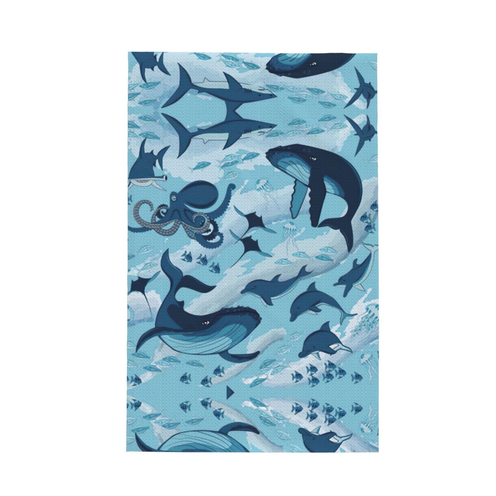 Xxahnbm Black Fish And Octopus Print Waffle Kitchen Towel,Absorbent Hand Towel