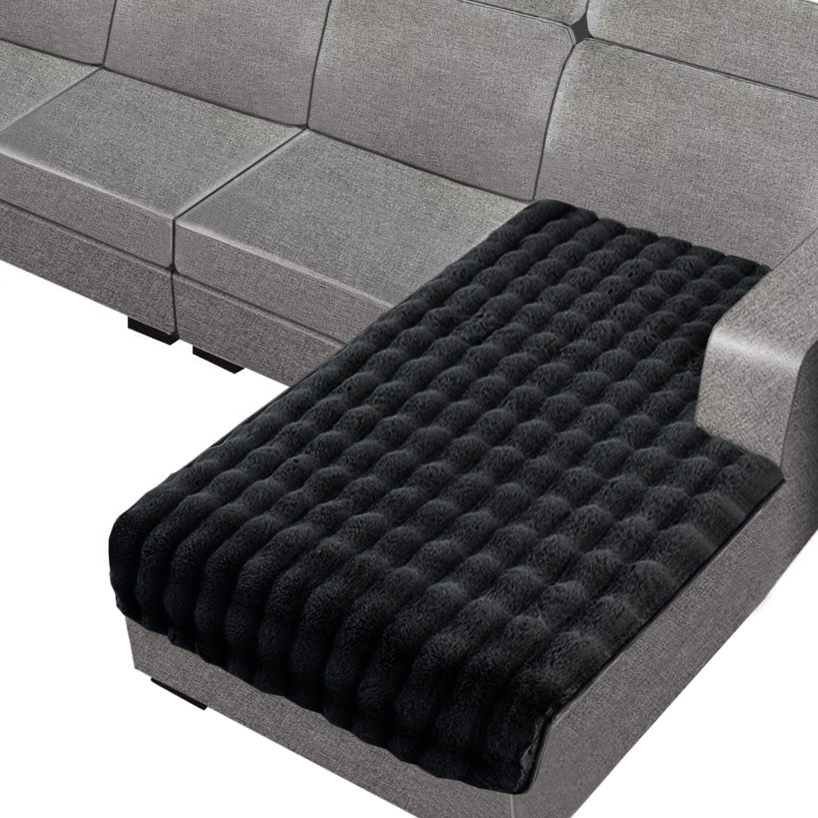 SYLC Rabbit Plush Sofa Cover 1 2 3 Seater, Sofa Slipcover Corner L Shape Thick Warm Couch Protector Anti-slip Caravan Seat Cushion Covers for Kids, Pets (Black,120×180cm Open-Forked) — image 1