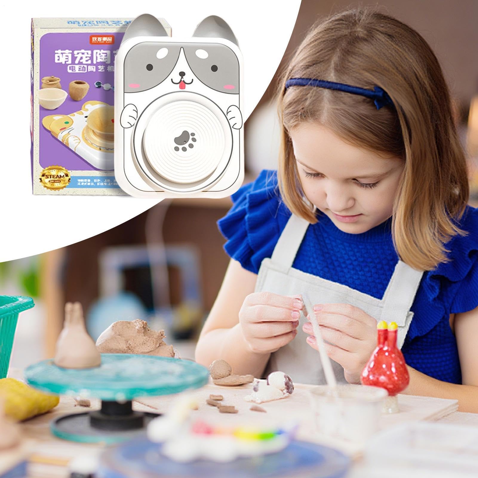 Kleine Töpferscheibe USB 5V DC Töpferscheibe Für Kinder Mit Tieren Motiven | Einsteigerfreundliches Werkzeug Zum Formen Gestalten Schnitzen Modellieren Von Ton