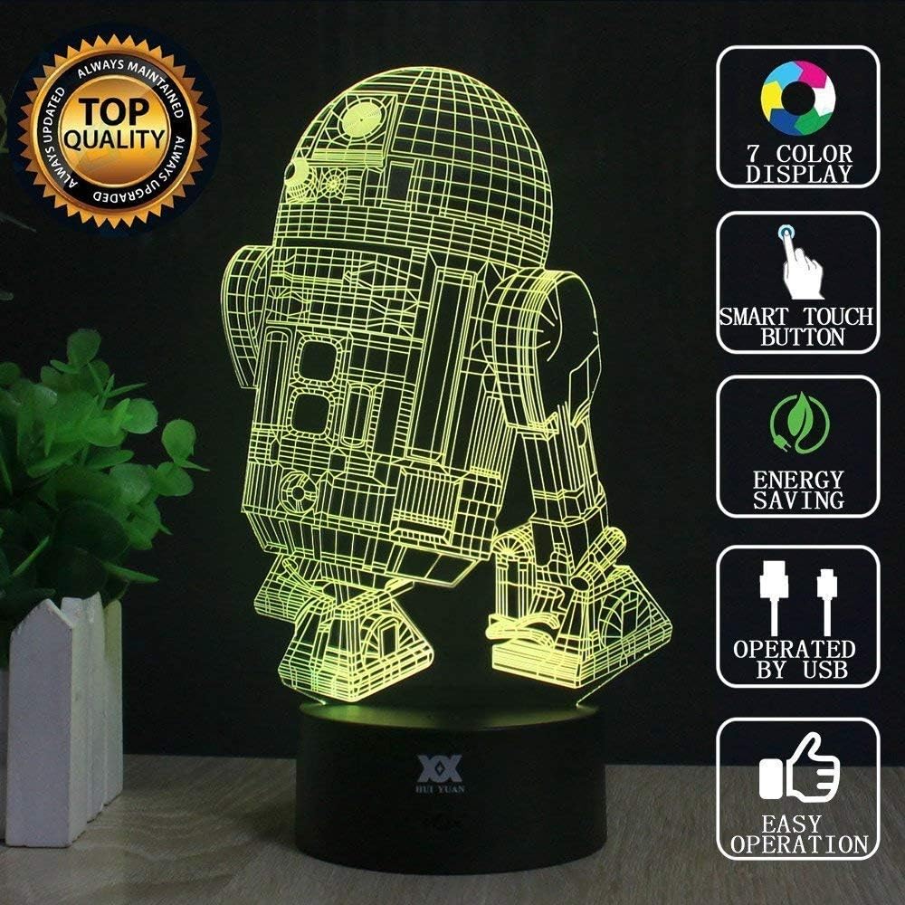 3D Lamp R2-D2 Table Night Light Force Awaken Model 7 Color Change LED Desk Light with Multicolored USB Power for Living Bed Room Bar Best Gift Toys Designed by HUI YUAN