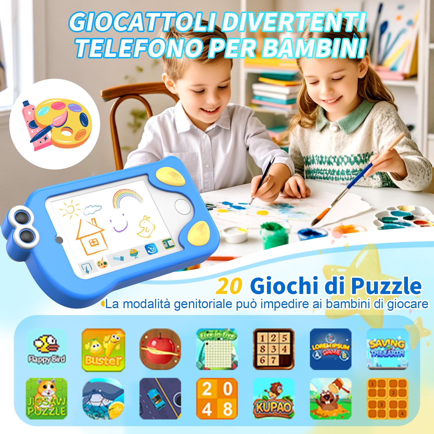 Fotocamera per bambini, telefono giocattolo con scheda SD