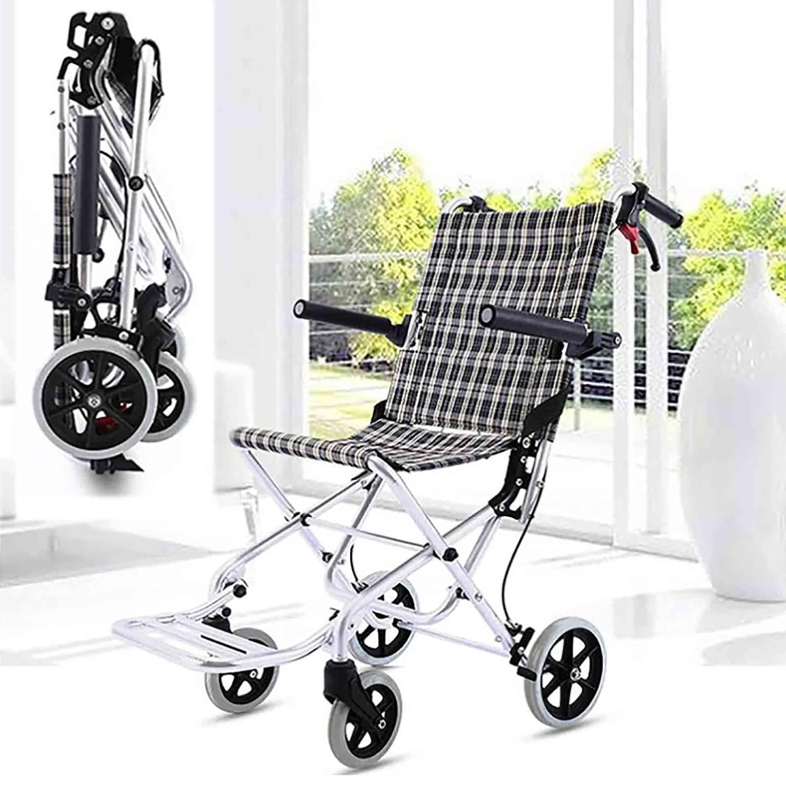 SXSLTSA Lightweight Aluminium Wheelchair, Aluminium Frame Folding Lightweight Attendant-Propelled Transit Travel Weight Only 6.8 KG