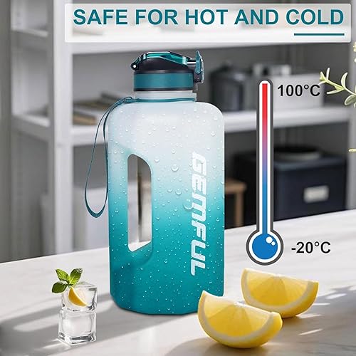 Miniatura 4 de GEMFUL Botella de agua motivacional de 2.2L con popote y medidas, sin BPA, jarra de medio galón para gimnasio, fitness, a prueba de fugas con asa