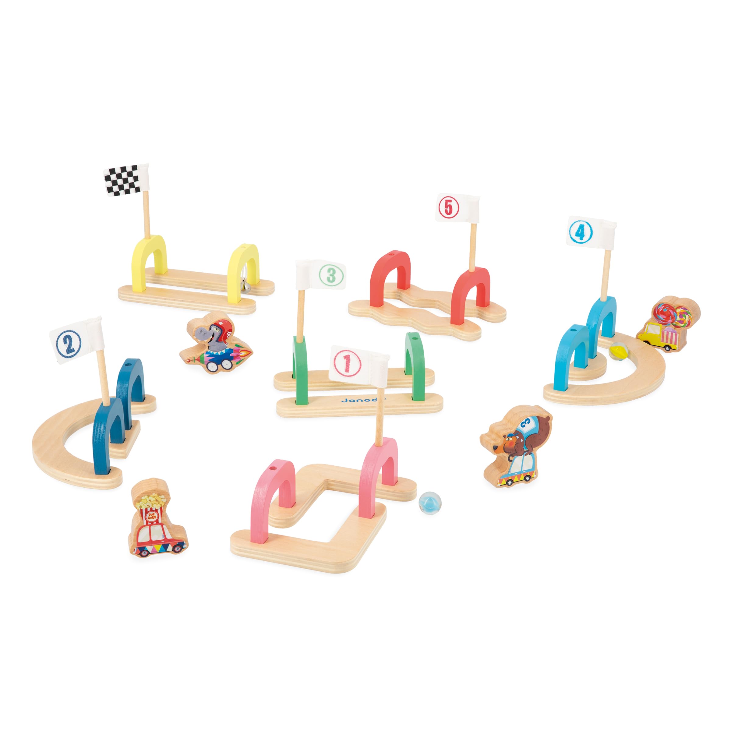 Janod, Applepop Children’s Marble Game, Game of Skill, 6 Sections + 2 Marbles + 4 Playing Pieces - Image 2